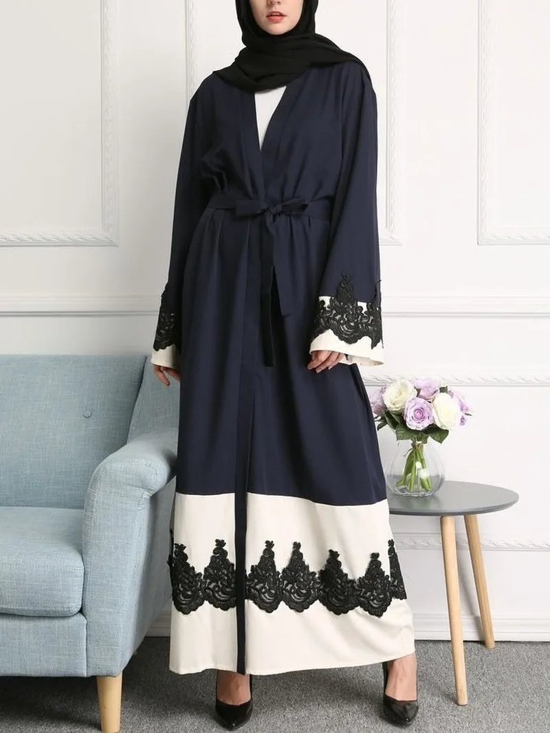 Женское кружевное арабское мусульманское длинное платье Abaya Дубай кимоно на