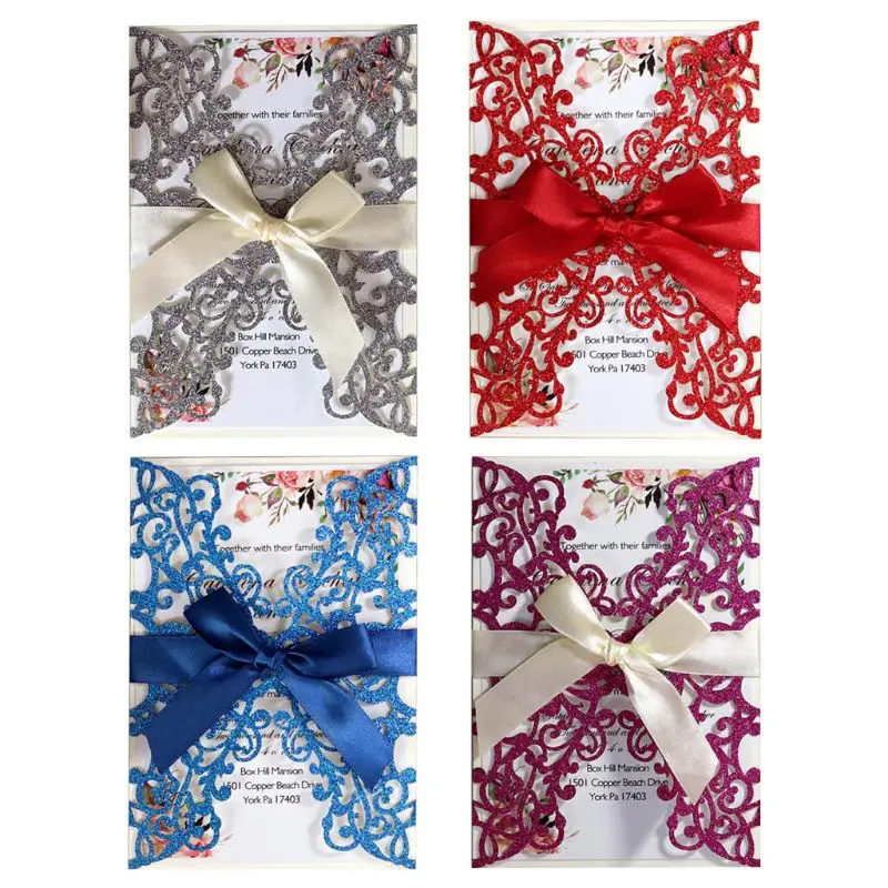  2020 New20 Pcs Glitter Wedding Invitation Cards Personalized Hollow out Cover Pockets - 4.00057E+12