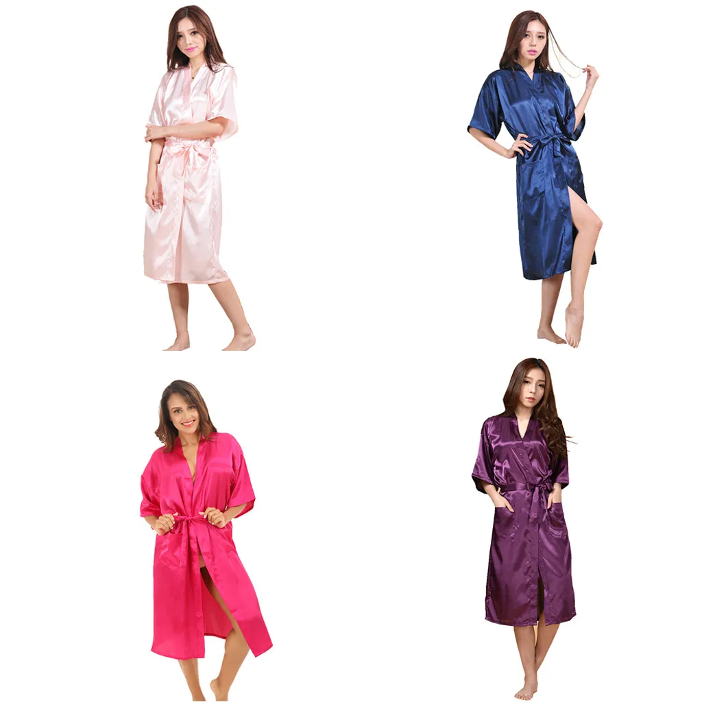 Сексуальный женский халат и халат, Атласный халат, ночное платье, женская пижама, набор для сна, искусственный шелк, женское белье, Свадебный халат# W