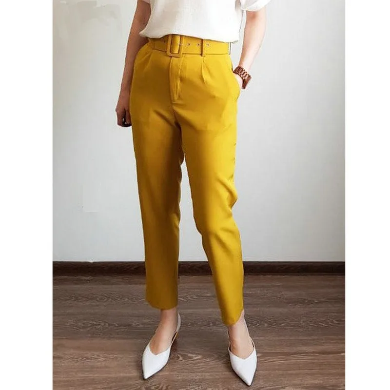 

2020 Popular European and American Style Fashion Trendy Waistband Casual Capri-Pants Solid Color Formal Dress Leggings Women's