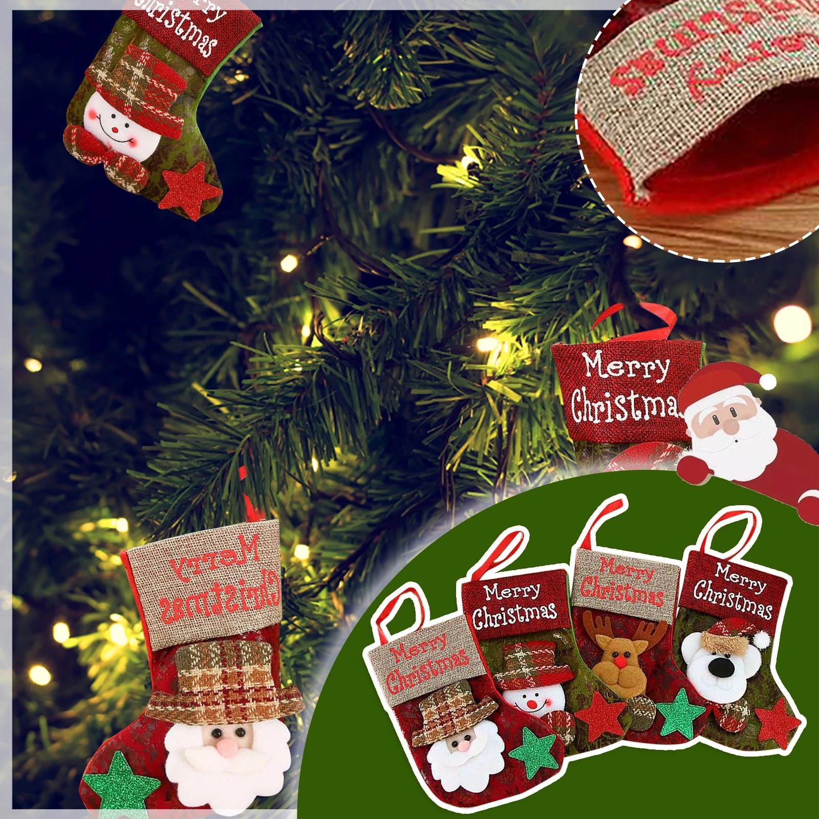 クリスマスの装飾用のレトロなプリント 英語のクリスマスソックス 家庭用のクリスマスデコレーション Stockings Gift Holders Aliexpress