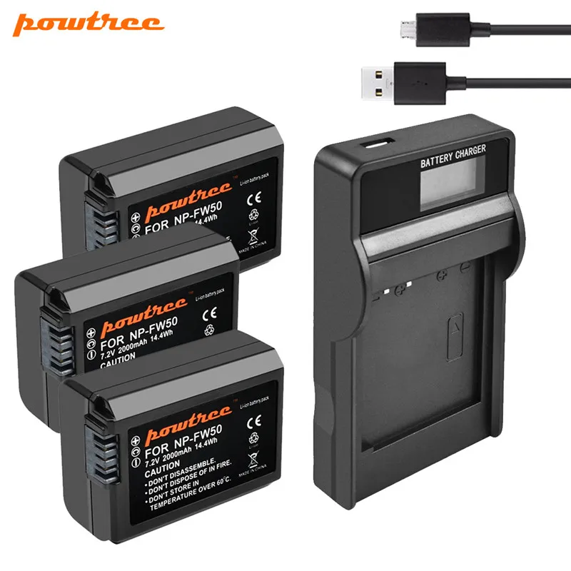 

Powtree 2000mah NP-FW50 NP FW50 Battery AKKU + USB Charger For Sony NEX-7 NEX-5N NEX-5R NEX-F3 NEX-3D Alpha a5000 a6000 DSC-RX1