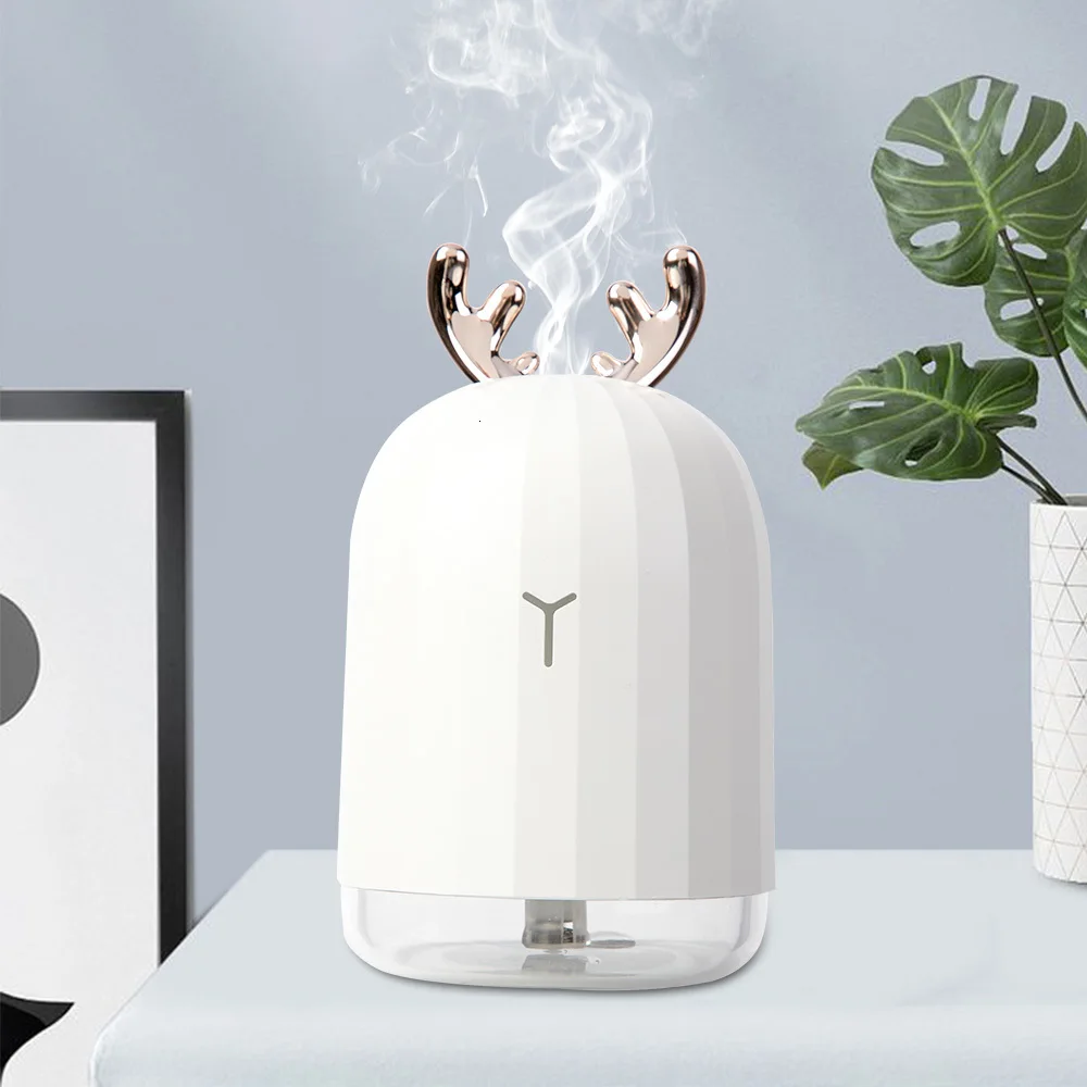 

USB Deer Air Humidifier Ultrasonic Cool Mist Adorable Mini Humidifier With LED Light Car Aromatherapy Essential Oil Diffuser