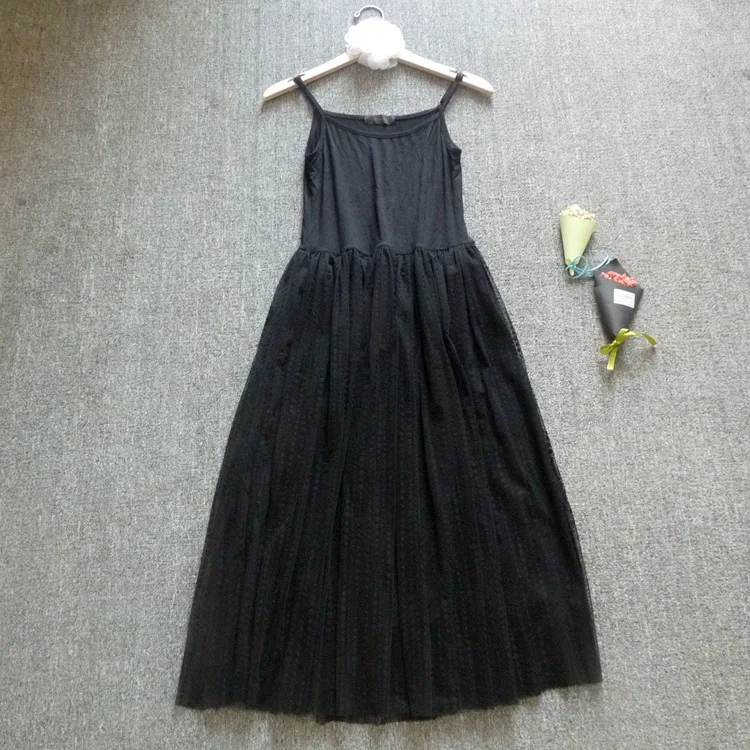Polka dot three layer mesh lace slip dress modal stitching spaghetti strap camisole top bottom skirt autumn petticoat underskirt