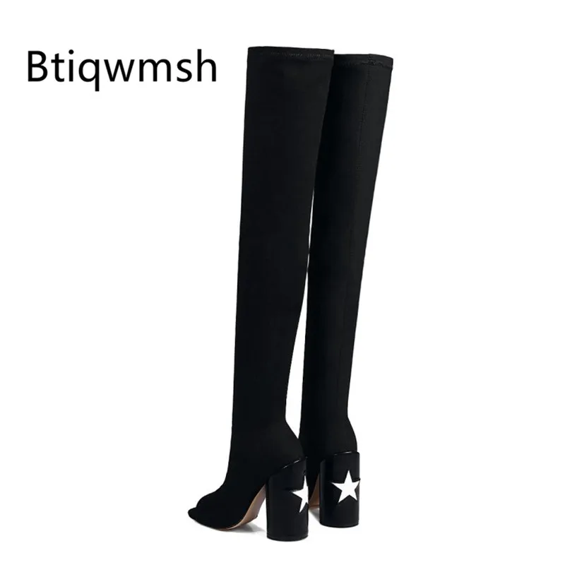 

2019 Stretch Over The Knee Boots Women Peep Toe Star Decor High Heel Shoes Woman Sexy Sock Boots zapatos de mujer