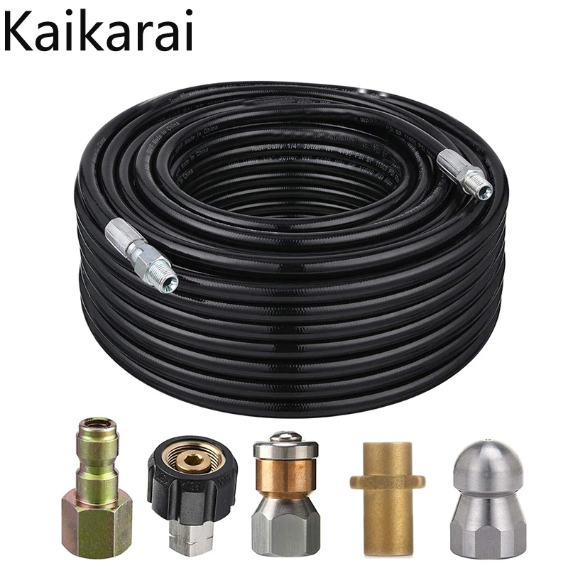 

Sewer Jetter Kit for karcher Pressure Washer Hose, 1/4 Inch NPT,Drain Cleaning Hose, Button Nose & Rotating Sewer Jetting Nozzle