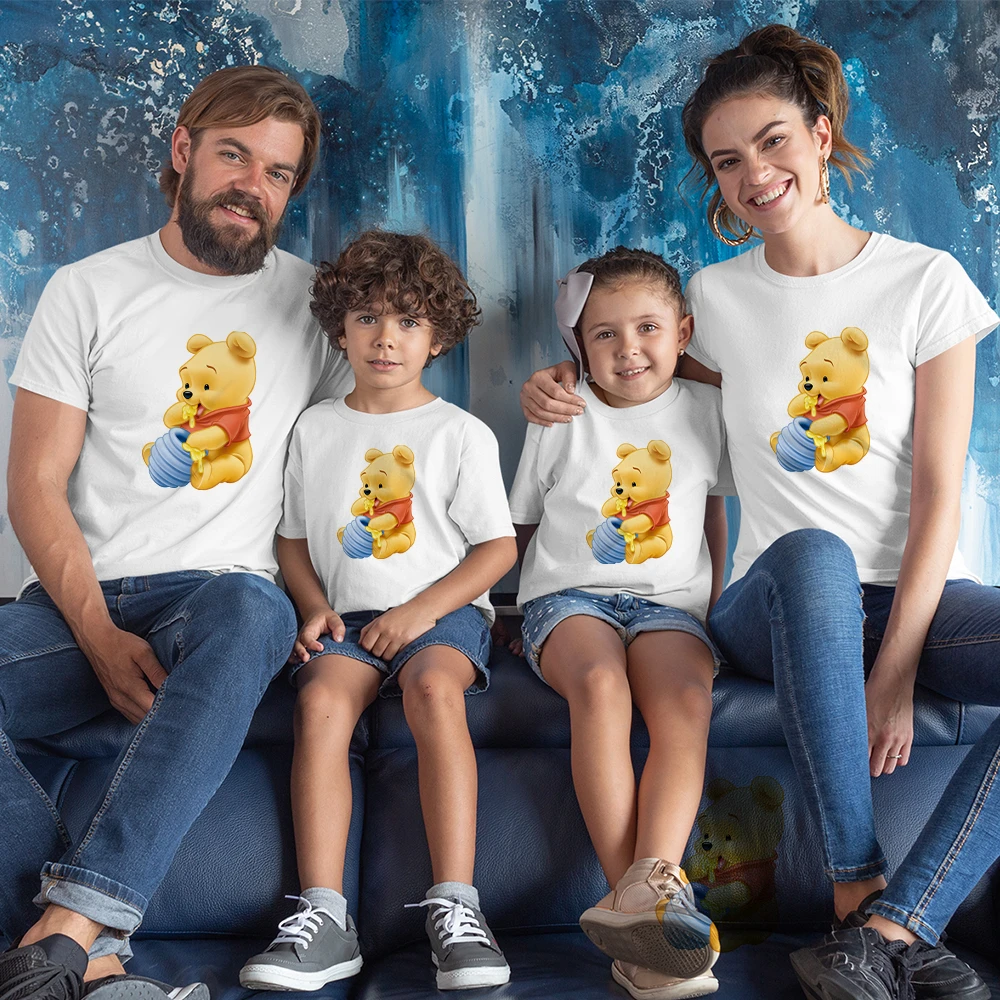 Famliy Look Winnie the Pooh Harajuku Pooh Bear T Shirt Parents' Brothers and Sisters Kids Clothing Tshirts Graphic Girl Boy Top matching family outfits