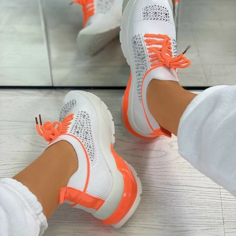 Zapatos vulcanizados para mujer, zapatillas ligeras con cordones, tejido transpirable, informales, zapatos planos para mujer, calzado femenino a la moda 2020, nuevo