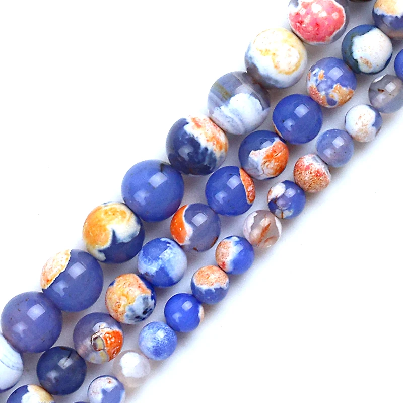 

Popcorn Blue-orange-white Agates Natural Stone 6/8/10MM glass Spacer Loose beads for Jewelry making bracelets DIY 15''