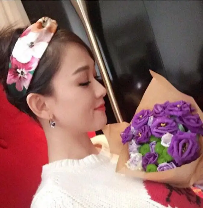 60pcs/lot DIY Simple Multi Geranium Flower Silk Satin Head Bands Elasticity HeadBands Hair Styling Tools Accessory HA1294