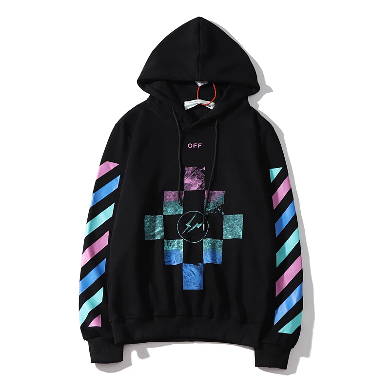 Градиентный цвет lightning 19ss Off-White OW мужские/женские осенне-зимние хлопковые модные повседневные свободные толстовки с капюшоном куртка с капюшоном