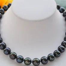 1" 14 мм черный круглый пресноводный жемчуг ожерелье 925ss(A0329