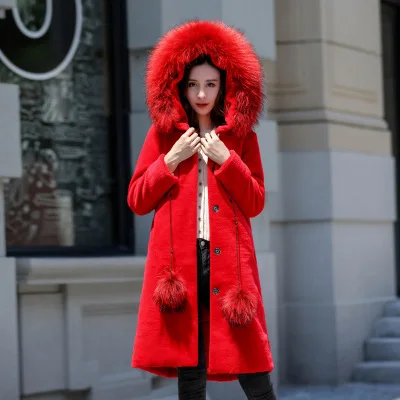 Red Зимняя меховая куртка для мамы, новинка, утолщенная S-4XL для отдыха, большие размеры, черное, хаки, винно-красное модное тонкое искусственное меховое Женское пальто JD530 - Цвет: Red