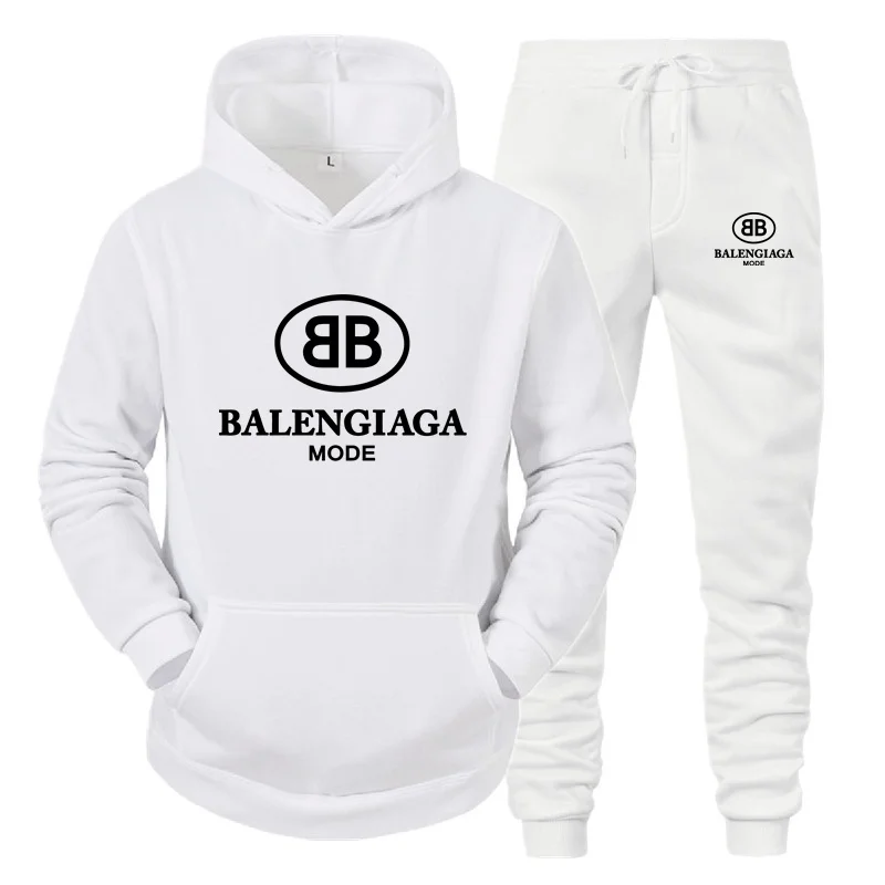 Chándal de moda con capucha para hombre, conjuntos de marca, sudaderas + Pantalones de chándal, suéter de lana con capucha para Otoño e Invierno