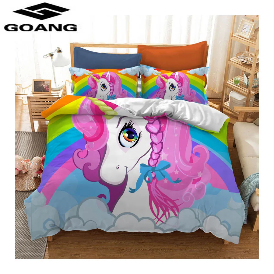

GOANG 3d digital printing unicorn bedding set bed sheet duvet cover and pillowcase luxury bedding home textiles Hot sell