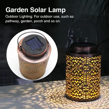 

Night Pathway Home Decor Garden Solar Lamp Hanging Lantern Fence Waterproof Outdoor Lighting Retro Landscape Iron Art Hollowed