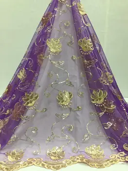 

New Nigerian French Lace Fabrics 2019 Gold Sequins African Tulle Lace Fabric High Quality African Lace Wedding Fabric For Dress