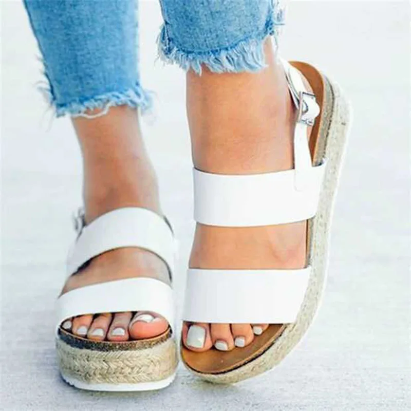 SWQZVT 2020 Summer women sandals buckle non-slip flat platform shoes woman fashion casual rome female sandalias mujer plus size  (6)