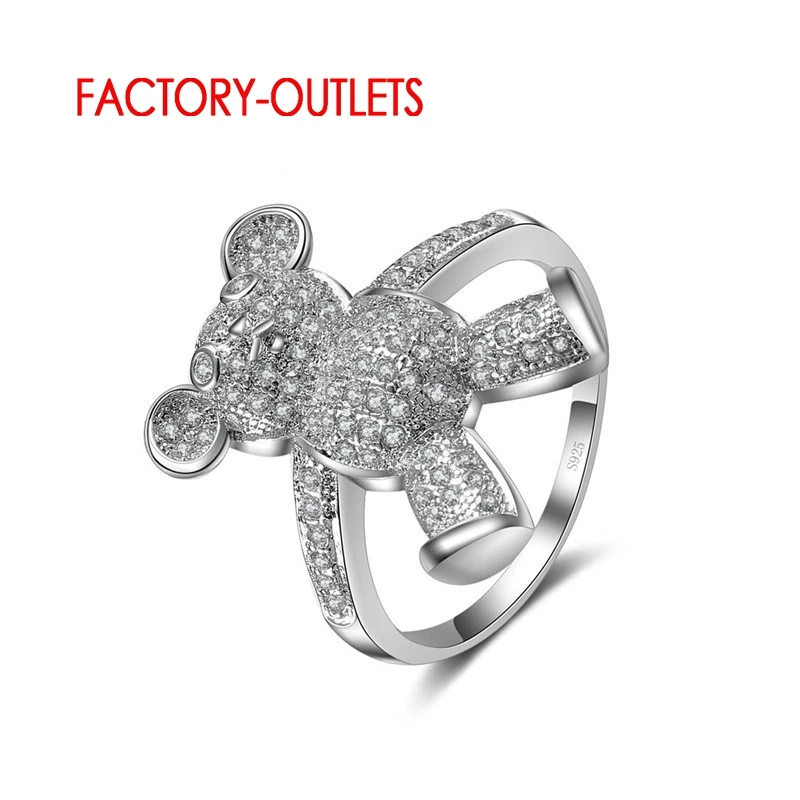 

925 ColorMidi Finger Ring Cute Tiny Cubic Zircon Bear Rings For Women Girl Child Gifts Bijoux With Full Crystal