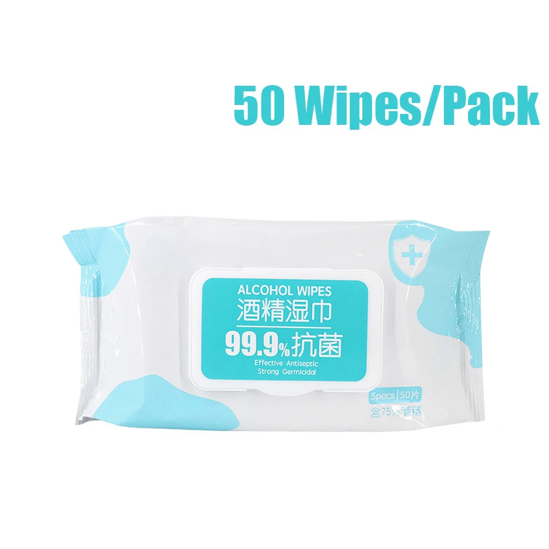 

50pcs Wipes 75% Alco-hol Disinfecting Wipes Pre-moistened Sterilization Disposable Wet Wipes Anti-bacterial Cleaning Wipes
