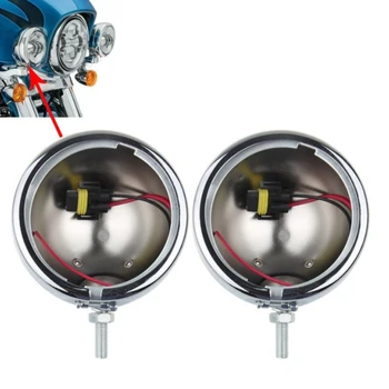 

Motorcycle 4.5" Round Fog Light Black Housing Bucket For Street Glide Accessories 4-1/2 Inch Auxiliary Passing Lamp Chrome Shell