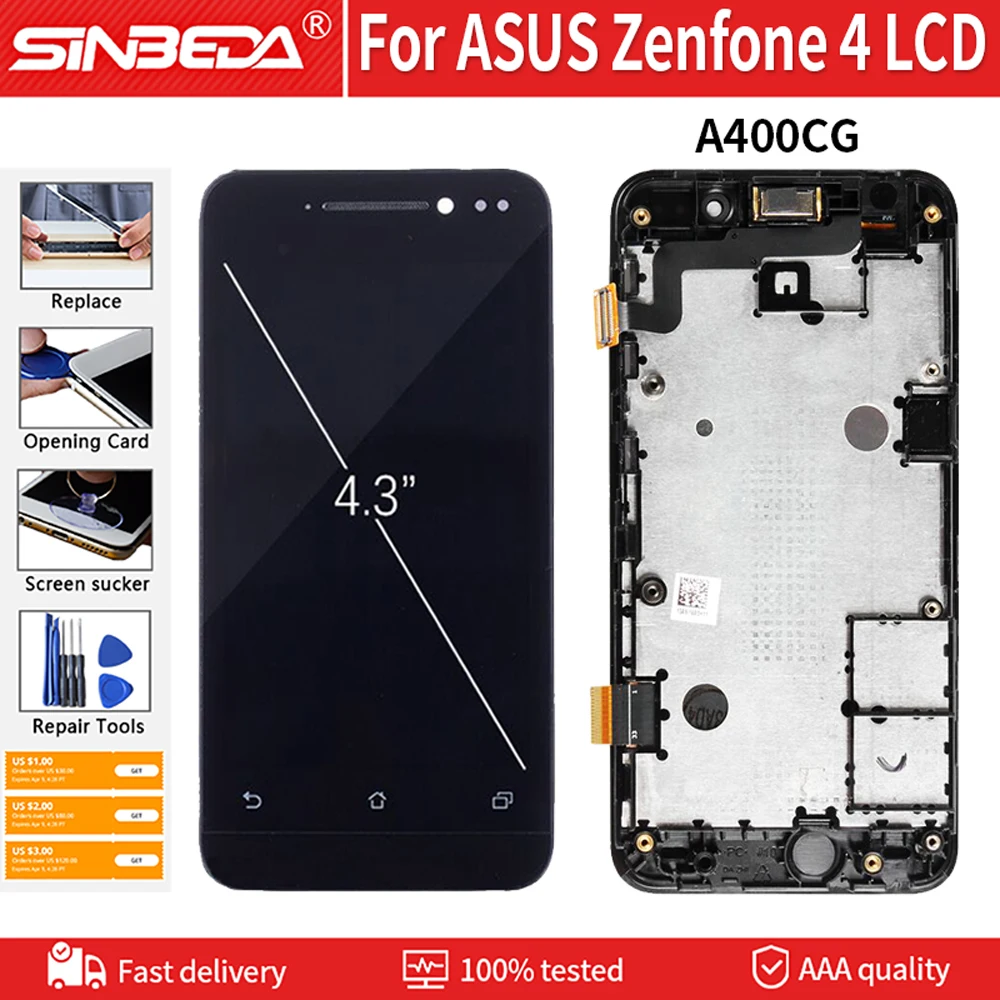 Оригинальный ЖК-дисплей для ASUS Zenfone 4 A400CG сенсорный экран с рамкой дигитайзер в