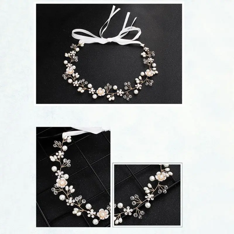 Handmade Boho Bridal Bridesmaid Headband Faux Pearl Crystal Flower Alloy Vine Headwear Retro Rustic Jewelry Wedding Hairband