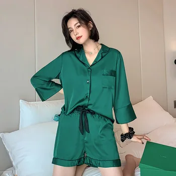 

Luxury Summer Pajama Suit Satin Silk Pajamas Sets Women's Sleepwear Family Pijama Night Suit Women Casual Home Clothing