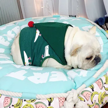 

Pet Cotton Fleeced Clothes Dog Cartoon Crocodiles Printed Sleeveless Hooded Costume Warm Dog Clothes For small dog