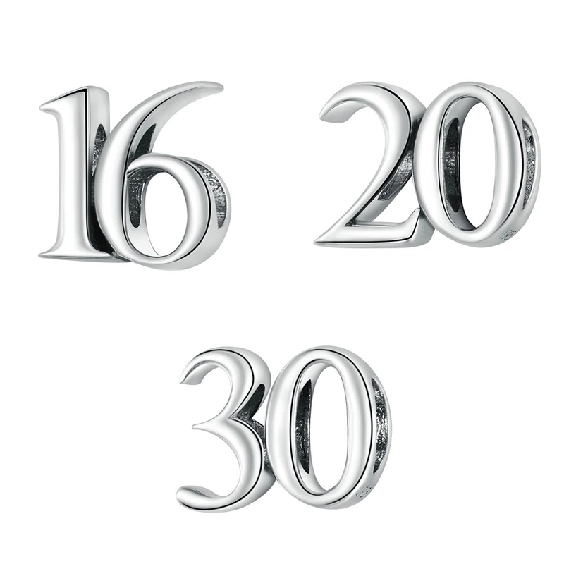

Lucky Number 16 20 30 Bead Original 925 Sterling Silver Charm Bracelet Beads for Jewelry Making Birthday Present Diy Accessories