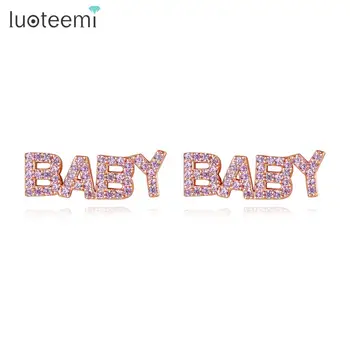 

LUOTEEMI Letter Crystal Stud Earrings Women Girls Zircon Fashion Jewelry BABY Word Statement earring For Dating Gift