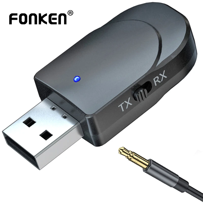 FONKEN de Audio USB Bluetooth 5,0 transmisor receptor de Tablet PC adaptador inalámbrico de 3,5mm TV Kit de coche Aux receptor de música 3in1 Dongle