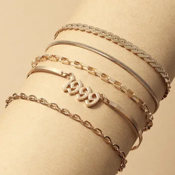 

BZ1254 Europe and America Cross Border Ornament INS Popular Year with Numbers Bracelets Simple Popular Metal Chain Set