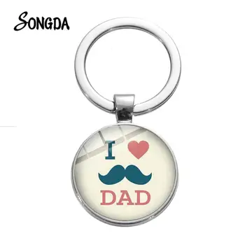 

SONGDA I Love Dad Super Papa Trendy Keychain Funny Moustache Pattern Glass Cabochon Key Chain Happy Father's Day Gifts Llaveros
