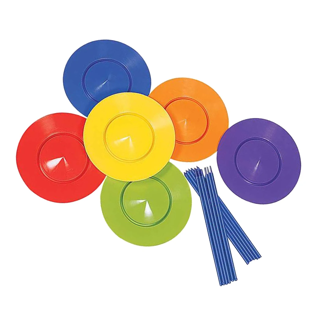 6pcs/Set Spinning Plates with Sticks Kids Balance Toy Magic Trick Juggling 