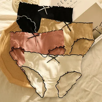 

Underwear Women Cotton Mid Waist Breathable Panties Girls Lovely Sweet Lace Briefs Knickers 4PCS/Set