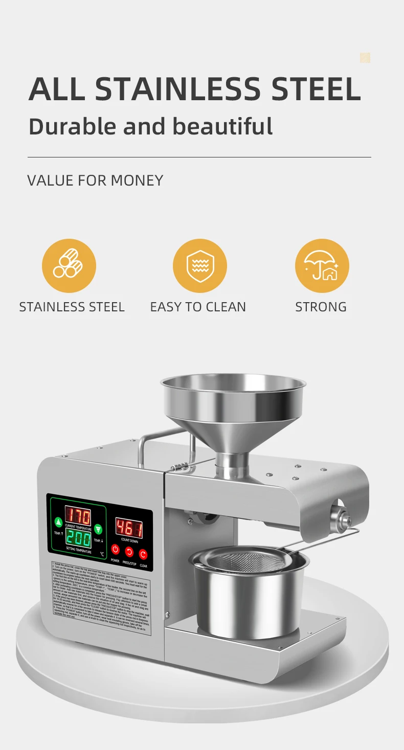 BEIJAMEI Home Automatic Peanut Oil Press Pressing Machine Small Oil Maker Extraction Electric Vegetable Seed Oil Pressers 4