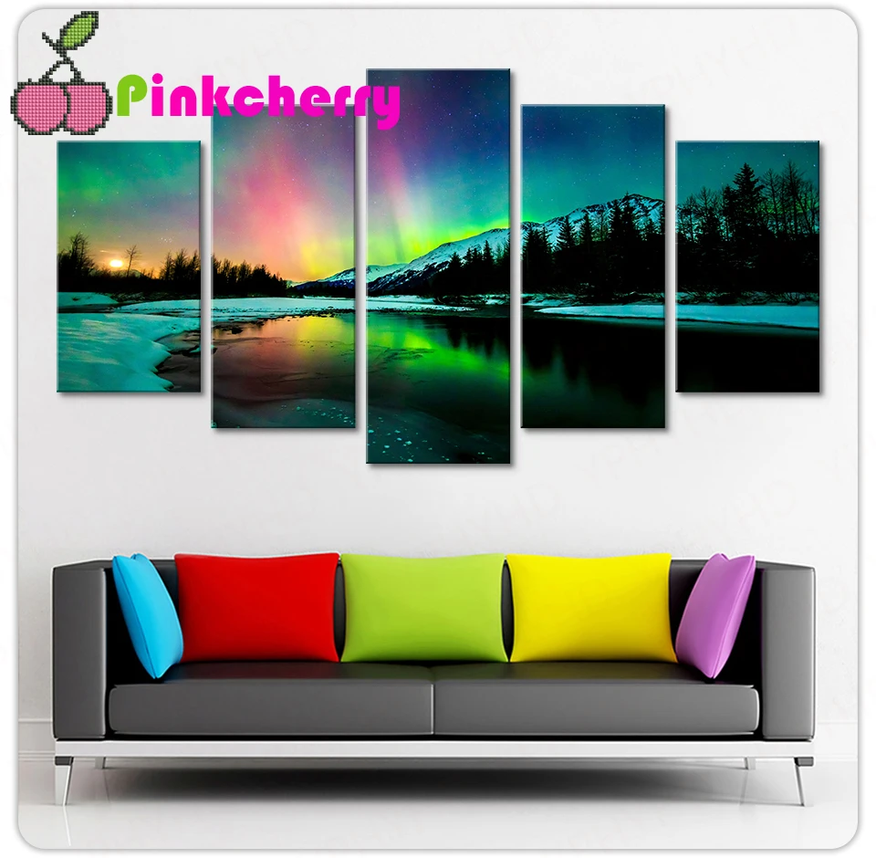 

5 панельных ярких алмазных картин Аврора борелиса, вышивка крестиком, полная квадратная круглая Алмазная вышивка, мозаика, пейзаж k1646