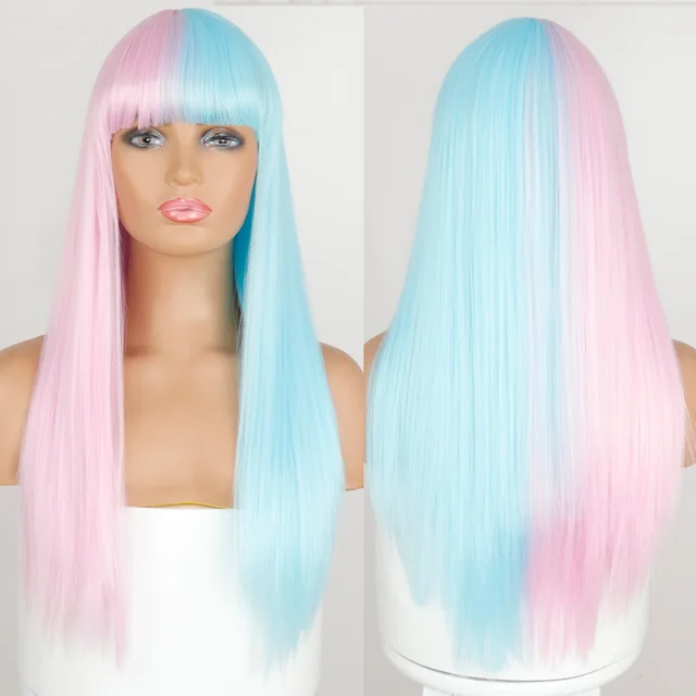 Linghang Gray and Black Wig Long Straight hair Cosplay Wig Two Tone Ombre Color Women Synthetic Hair Wigs #35