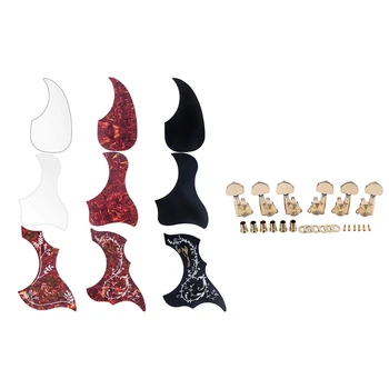 

9 Pack Self Adhesive Acoustic Guitar Pickguard Pick Guards & 6x Gold Locked String Tuning Pegs Key Tuners Machine Heads