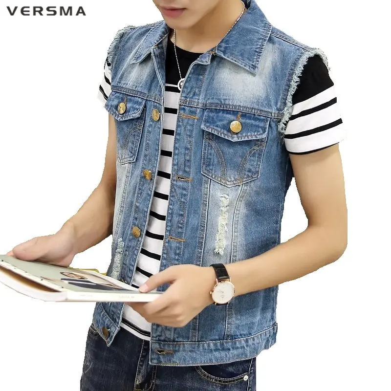 colete com camisa jeans