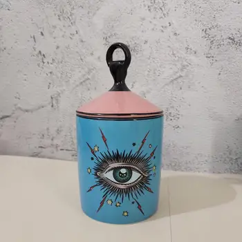 

Big Eyes Design Jar Hands with Lids Ceramic Decorative Cans Candle Holder Storage Cans Home Decorative Box Makeup Dec Jar