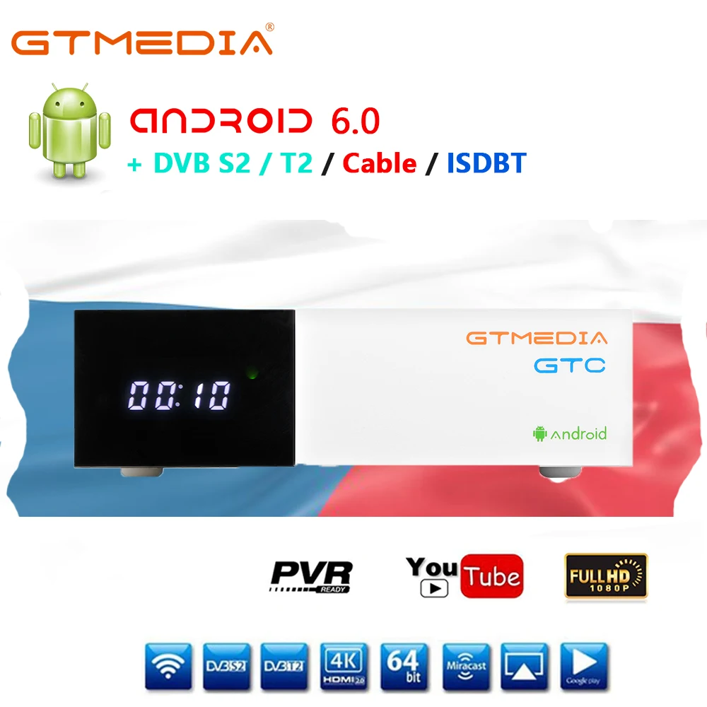 Gtmedia GTC Android 6,0 Смарт ТВ коробка DVB-S2 DVB-T2/кабель/ISDBT 4K 3D H.265, Wi-Fi+ 1 год CCcam подарок Поддержка IPTV Set-top BOX