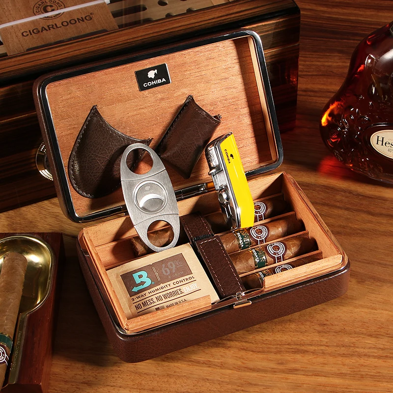 COHIBA Коричневый чехол для сигар кедровый хьюмидор с зажигалкой резак увлажнитель