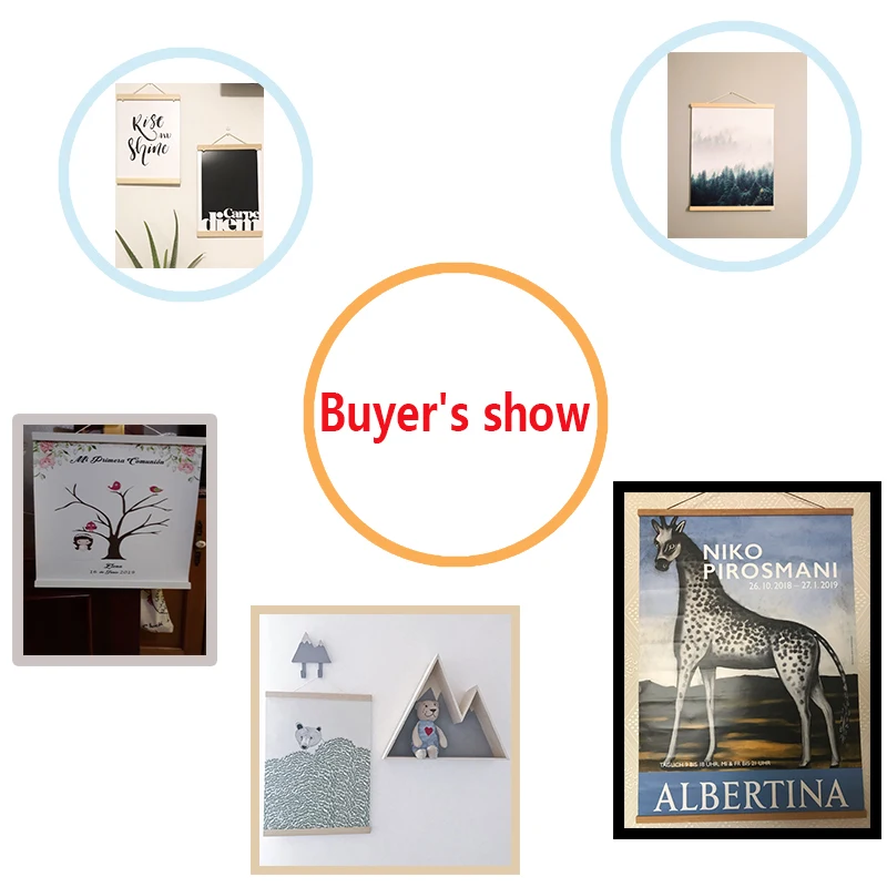 Solid wood hanging scrolls magnetic Light Wood Frame Hanger for Photo Picutre Canvas Art print Wall Hanging Poster Frame decor