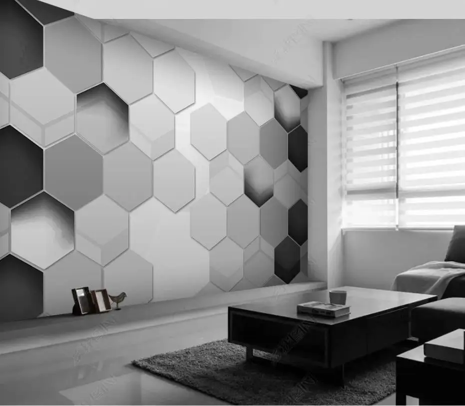 3d фотообои с серой геометрией простой многоугольник трехмерная черно белая