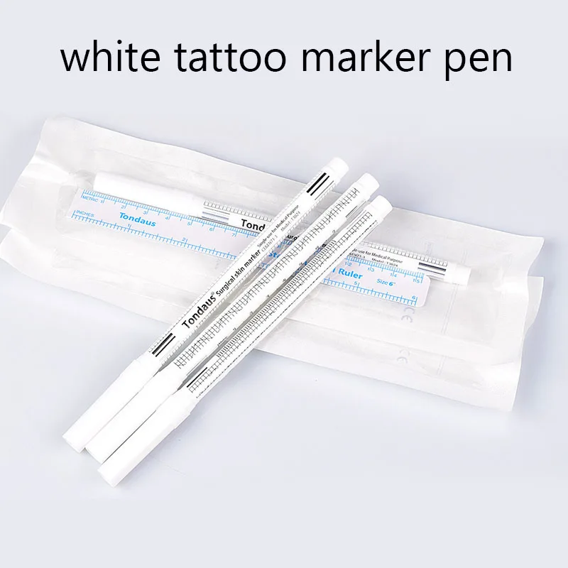 White pen 5 компл. Белый маркер татуировки ручка хирургическая кожа Microblading позиционирование инструмент с измерительной линейкой постоянные аксессуары стерилизованный - Цвет: White pen