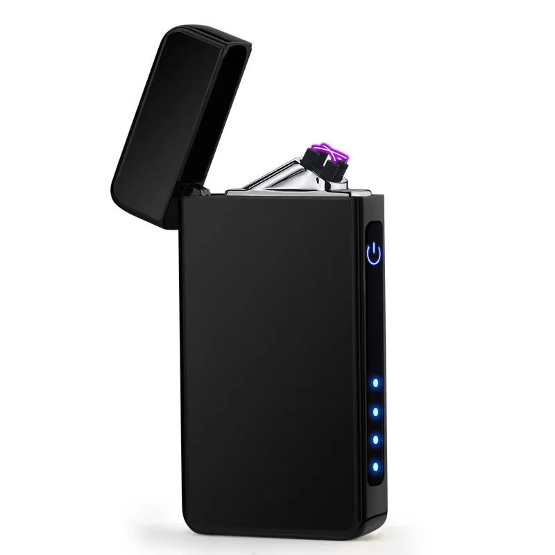 Мощность Дисплей электрическая зажигалка с подключением к USB ветрозащитный отпечаток пальца дуговая сигаретная Зажигалка электронная плазменная импульсного легче гаджеты для Для мужчин - Цвет: Black