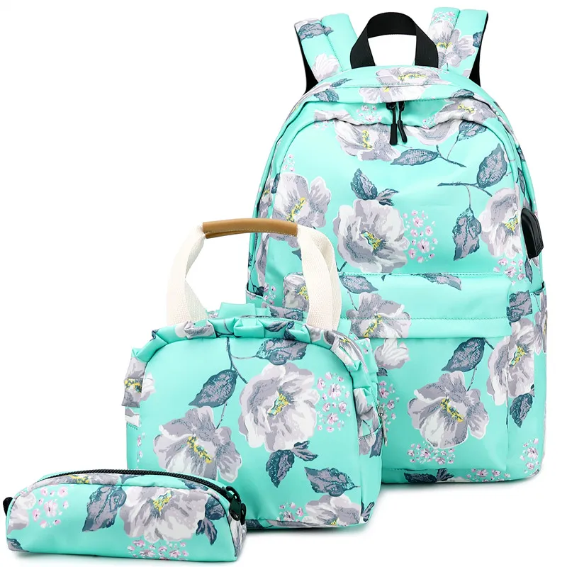 Teenagers Backpacks Girls 3 Pcs Bags Sets Nylon Middle School