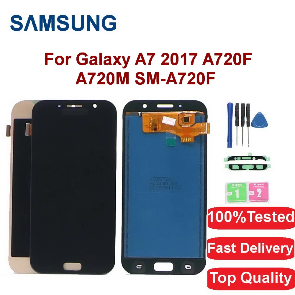 

100%Tested For Samsung Galaxy A7 2017 A720F A720M SM-A720F LCD Display Touch Screen Digitizer Assembly Adjustable Brighteness